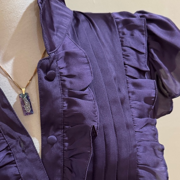 Moon Collection Deep Purple Ruffled Button-Front Blouse - Picture 2 of 7